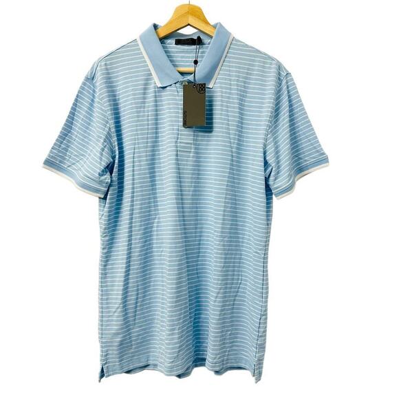 GFore Polo Shirt Men’s Medium Golf Blue White‎ Striped Logo G/Fore - Picture 1 of 11